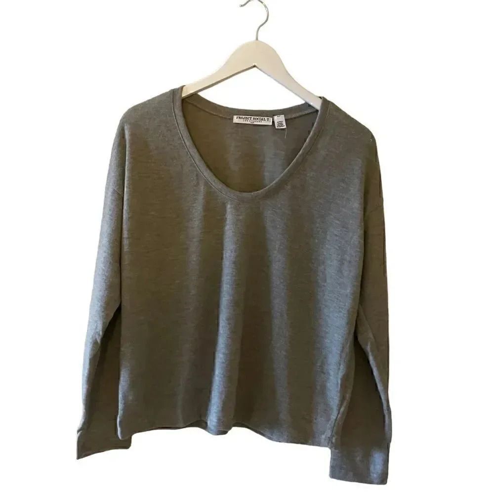 Project Social T Womens Sweater Top Fleece Neck Heather Gray Size Small